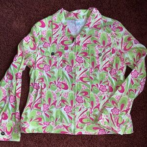 Marisa Christina Zip Up Jacket Womens Large Pink Green Floral Vintage Y2K Stretc